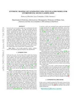 Synthetic training set generation using text-to-audio models for
  environmental sound classification