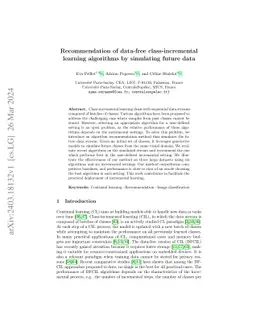 Recommendation of data-free class-incremental learning algorithms by
  simulating future data