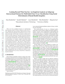 Looking Beyond What You See: An Empirical Analysis on Subgroup
  Intersectional Fairness for Multi-label Chest X-ray Classification Using
  Social Determinants of Racial Health Inequities