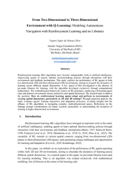 From Two-Dimensional to Three-Dimensional Environment with Q-Learning:
  Modeling Autonomous Navigation with Reinforcement Learning and no Libraries