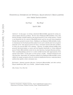 Statistical Inference of Optimal Allocations I: Regularities and their Implications