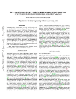 Dual-path Mamba: Short and Long-term Bidirectional Selective Structured
  State Space Models for Speech Separation