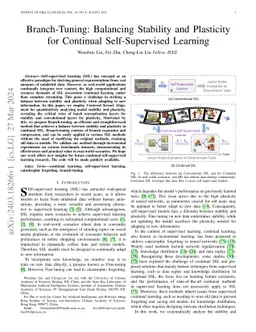 Branch-Tuning: Balancing Stability and Plasticity for Continual
  Self-Supervised Learning