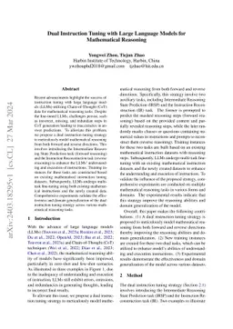 Dual Instruction Tuning with Large Language Models for Mathematical
  Reasoning