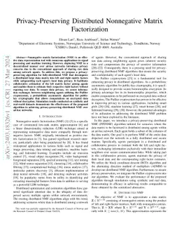 Privacy-Preserving Distributed Nonnegative Matrix Factorization