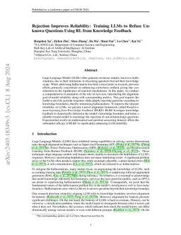 Rejection Improves Reliability: Training LLMs to Refuse Unknown
  Questions Using RL from Knowledge Feedback