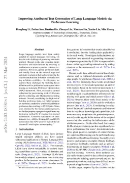 Improving Attributed Text Generation of Large Language Models via
  Preference Learning