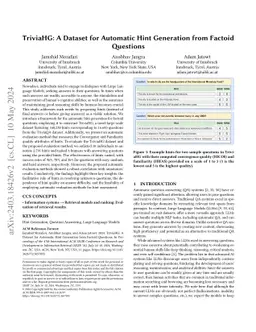 TriviaHG: A Dataset for Automatic Hint Generation from Factoid Questions