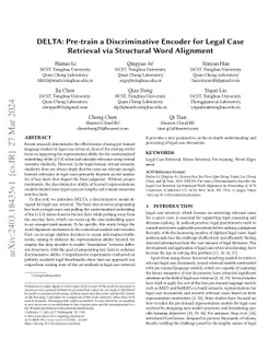 DELTA: Pre-train a Discriminative Encoder for Legal Case Retrieval via
  Structural Word Alignment