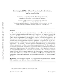 Learning in PINNs: Phase transition, total diffusion, and generalization