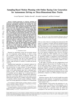 Sampling-Based Motion Planning with Online Racing Line Generation for
  Autonomous Driving on Three-Dimensional Race Tracks