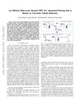 An Efficient Risk-aware Branch MPC for Automated Driving that is Robust
  to Uncertain Vehicle Behaviors