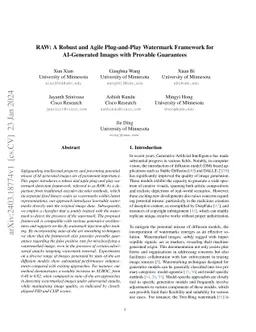 RAW: A Robust and Agile Plug-and-Play Watermark Framework for
  AI-Generated Images with Provable Guarantees