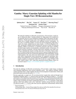 Gamba: Marry Gaussian Splatting with Mamba for single view 3D
  reconstruction