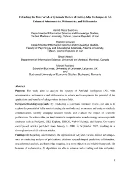 Unleashing the Power of AI. A Systematic Review of Cutting-Edge
  Techniques in AI-Enhanced Scientometrics, Webometrics, and Bibliometrics