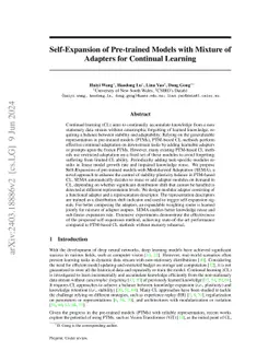 Self-Expansion of Pre-trained Models with Mixture of Adapters for Continual Learning