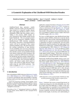 A Geometric Explanation of the Likelihood OOD Detection Paradox
