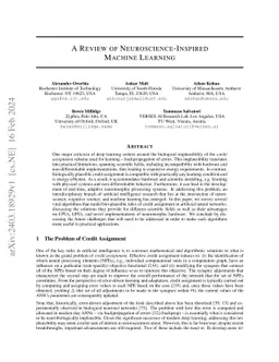 A Review of Neuroscience-Inspired Machine Learning