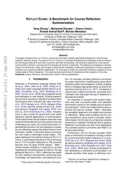 ReflectSumm: A Benchmark for Course Reflection Summarization