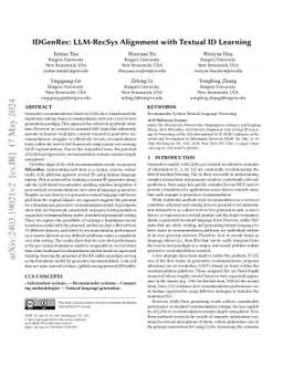 IDGenRec: LLM-RecSys Alignment with Textual ID Learning