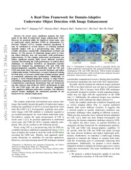 A Real-Time Framework for Domain-Adaptive Underwater Object Detection
  with Image Enhancement