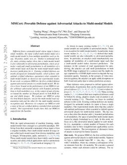 MMCert: Provable Defense against Adversarial Attacks to Multi-modal
  Models