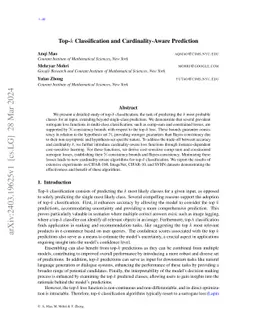 Top-$k$ Classification and Cardinality-Aware Prediction