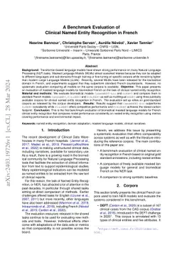 A Benchmark Evaluation of Clinical Named Entity Recognition in French