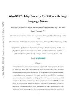 AlloyBERT: Alloy Property Prediction with Large Language Models
