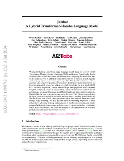 Jamba: A Hybrid Transformer-Mamba Language Model