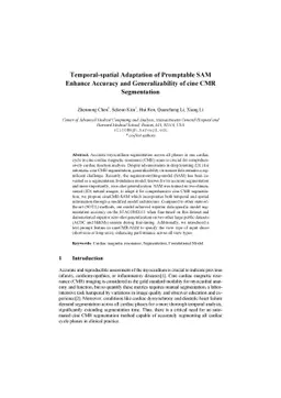 Temporal-spatial Adaptation of Promptable SAM Enhance Accuracy and
  Generalizability of cine CMR Segmentation