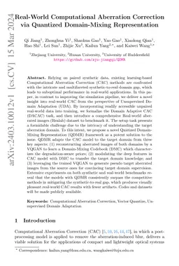 Real-World Computational Aberration Correction via Quantized
  Domain-Mixing Representation