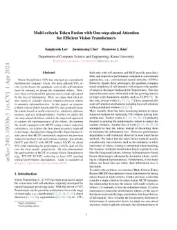 Multi-criteria Token Fusion with One-step-ahead Attention for Efficient
  Vision Transformers