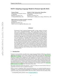 RAFT: Adapting Language Model to Domain Specific RAG