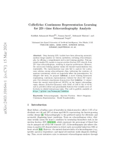 CoReEcho: Continuous Representation Learning for 2D+time
  Echocardiography Analysis