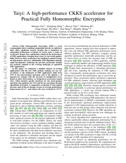 Taiyi: A high-performance CKKS accelerator for Practical Fully
  Homomorphic Encryption