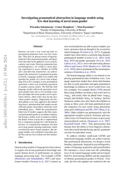 Investigating grammatical abstraction in language models using few-shot
  learning of novel noun gender