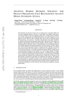 Adaptive Hybrid Masking Strategy for Privacy-Preserving Face Recognition
  Against Model Inversion Attack
