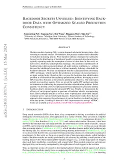 Backdoor Secrets Unveiled: Identifying Backdoor Data with Optimized
  Scaled Prediction Consistency