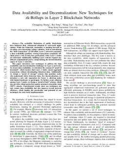 Data Availability and Decentralization: New Techniques for zk-Rollups in
  Layer 2 Blockchain Networks