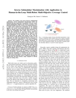 Inverse Submodular Maximization with Application to Human-in-the-Loop
  Multi-Robot Multi-Objective Coverage Control