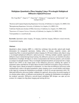 Multiplane Quantitative Phase Imaging Using a Wavelength-Multiplexed
  Diffractive Optical Processor