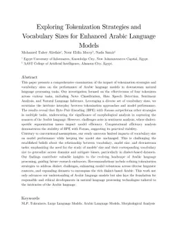 Exploring Tokenization Strategies and Vocabulary Sizes for Enhanced
  Arabic Language Models