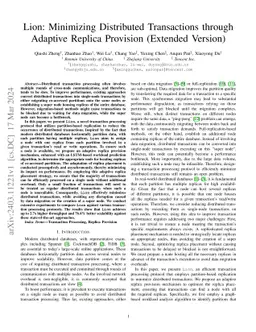 Lion: Minimizing Distributed Transactions through Adaptive Replica
  Provision (Extended Version)