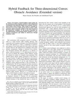 N-dimensional Convex Obstacle Avoidance using Hybrid Feedback Control (Extended version)