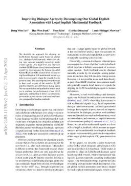 Improving Dialogue Agents by Decomposing One Global Explicit Annotation
  with Local Implicit Multimodal Feedback