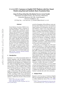 CantonMT: Cantonese to English NMT Platform with Fine-Tuned Models Using
  Synthetic Back-Translation Data