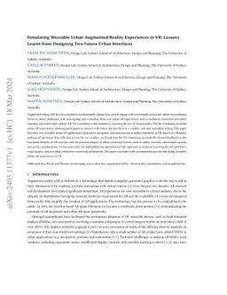 Simulating Wearable Urban Augmented Reality Experiences in VR: Lessons
  Learnt from Designing Two Future Urban Interfaces
