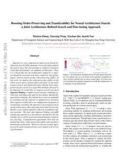 Boosting Order-Preserving and Transferability for Neural Architecture
  Search: a Joint Architecture Refined Search and Fine-tuning Approach