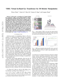 VIHE: Virtual In-Hand Eye Transformer for 3D Robotic Manipulation